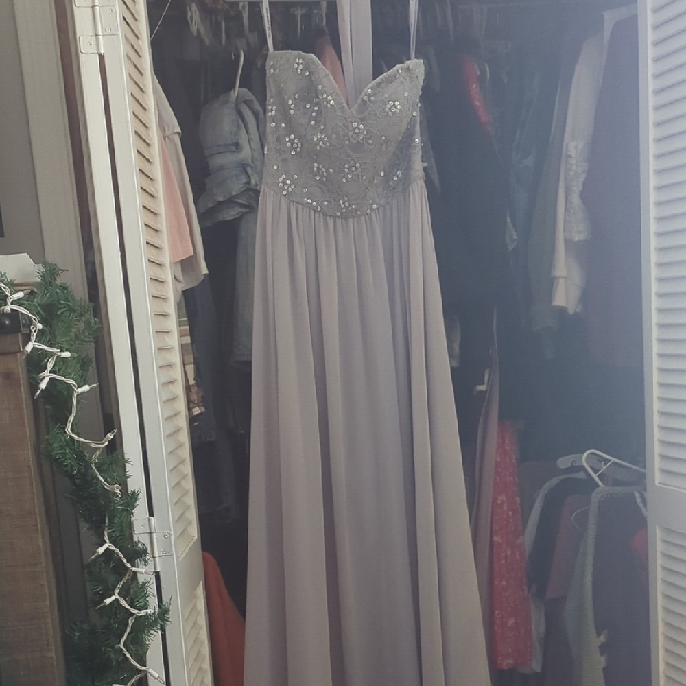 Mori Lee By Madeline Gardner Elegant Gray Strapless Evening Dress